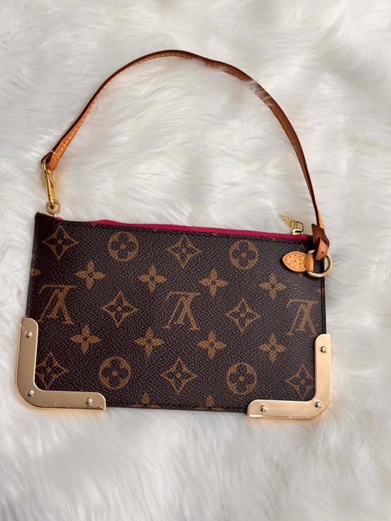 Louis Vuitton Handbags - Louis Vuitton Monogram Wristlet Clutch in Brown with Pink Accent